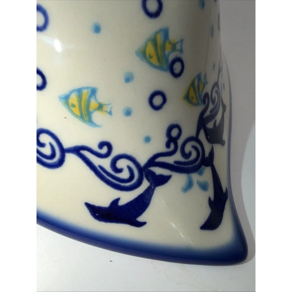 Boleslawiec Polish Pottery Bowl Marine Hand Made UNIKAT Green & Blue Poland